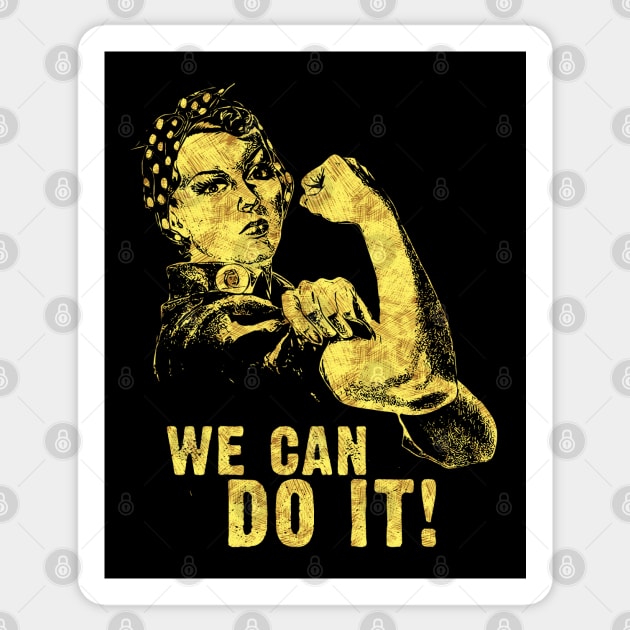WE CAN DO IT Rosie the Riveter Abstract Black and Yellow Sketch Art Style Sticker by Naumovski